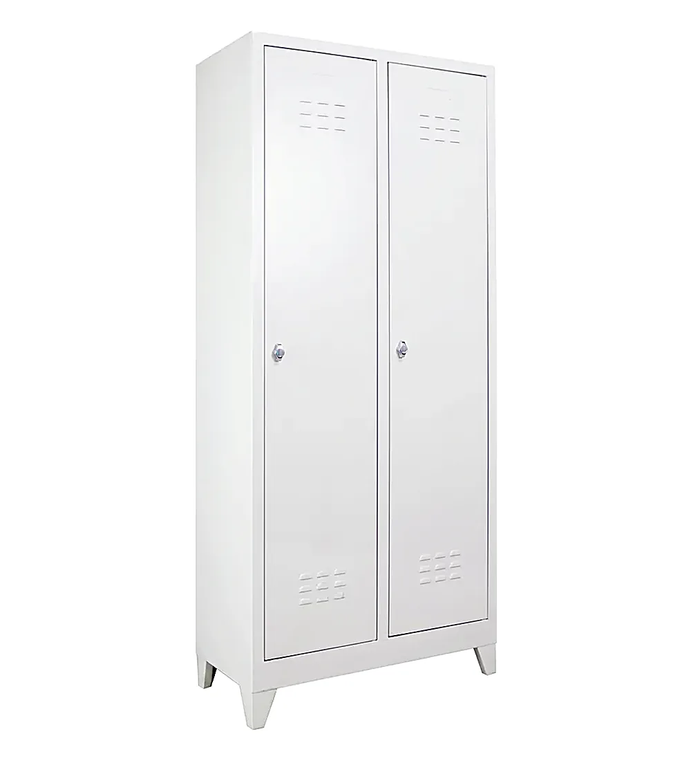 2-door steel locker in white, front view
