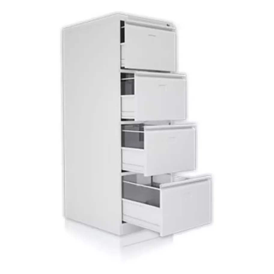 Four drawer steel filing cabinet with all four drawers open