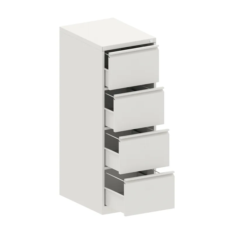 Four drawer steel filing cabinet with every drawer open