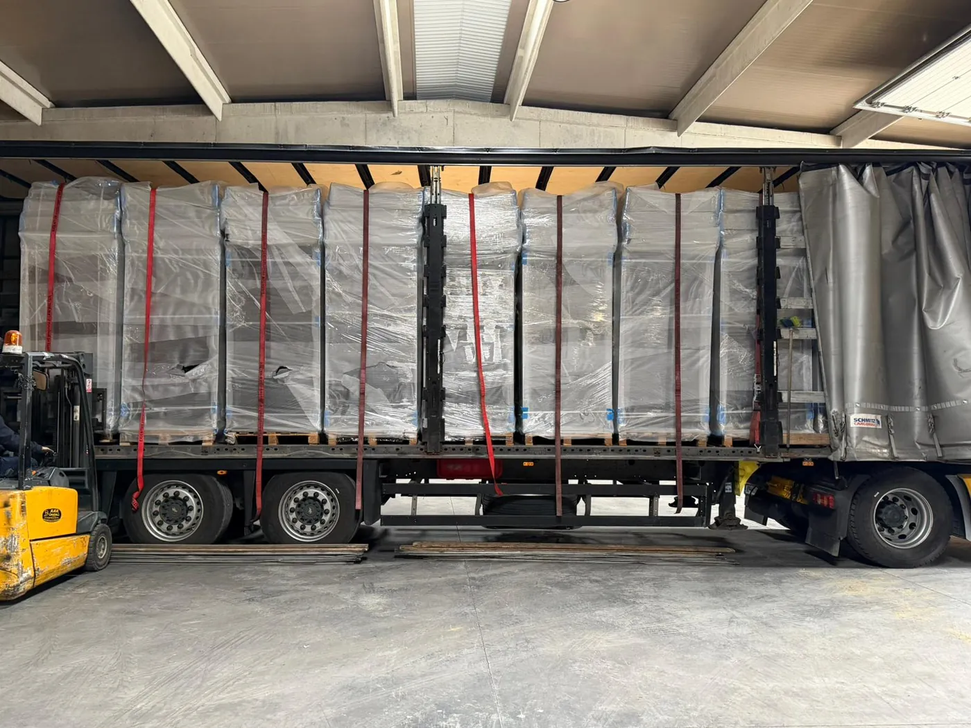 Palletized bunk beds loaded in a truck