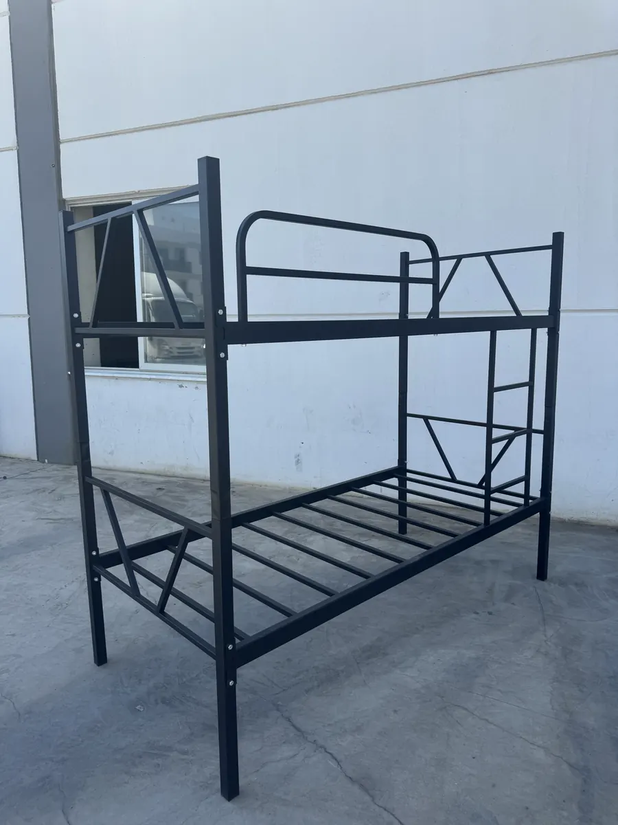Black economic metal bunk bed, front view