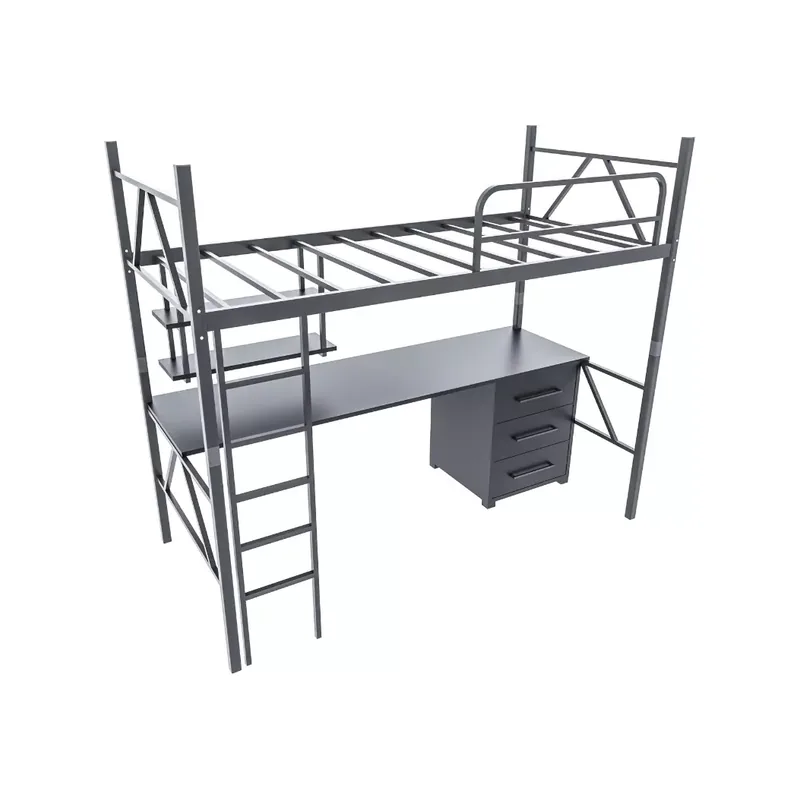 Metal loft bed with a desk underneath