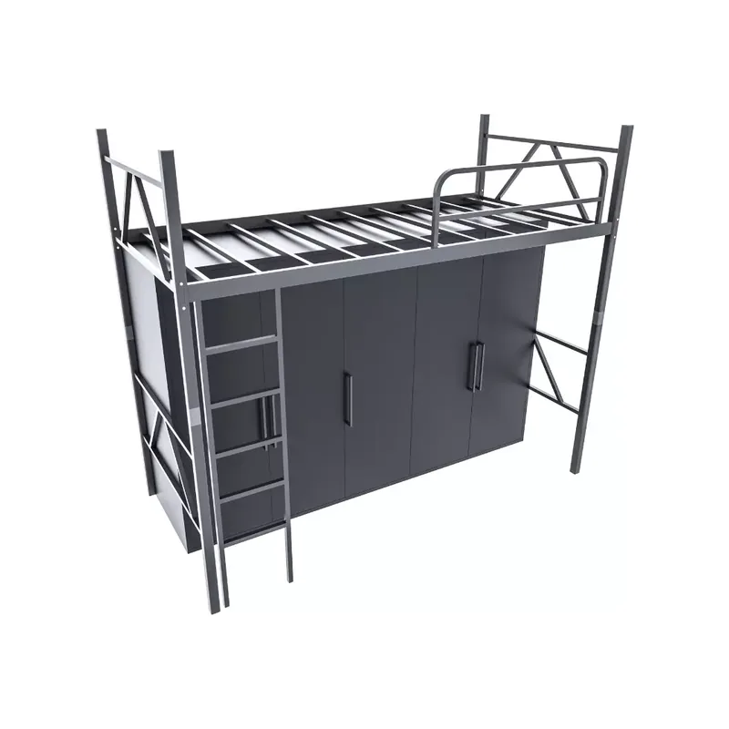 Metal loft bed with a wardrobe underneath