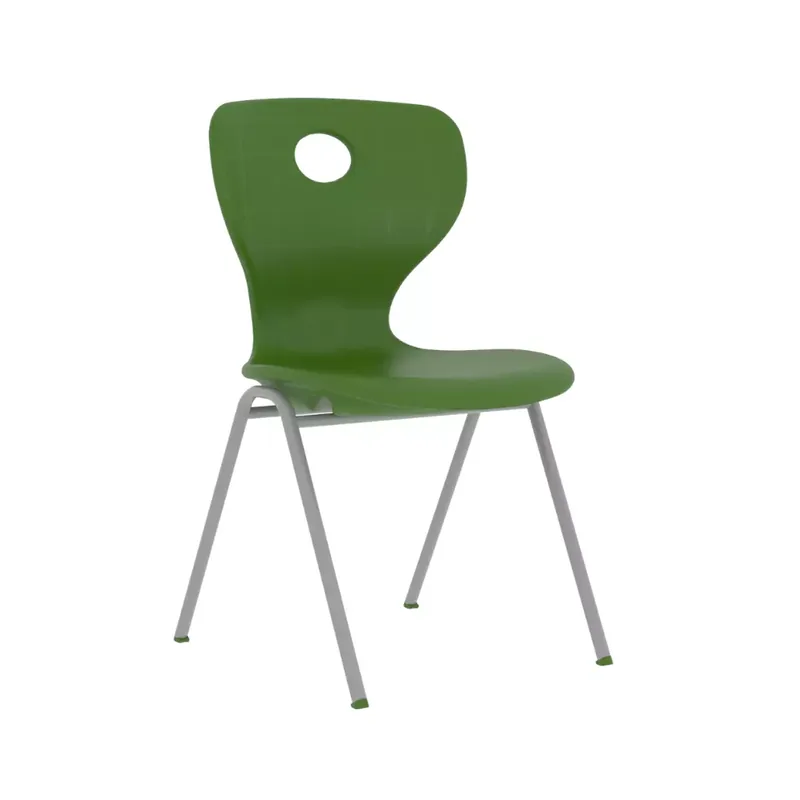 Green plastic school chair, angle view