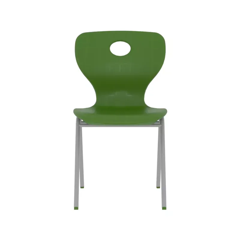 Green plastic school chair, front view