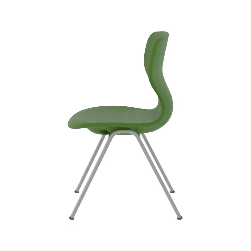 Green plastic school chair, side view