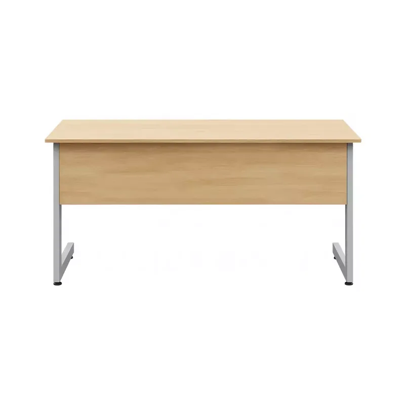 Teacher desk on C shaped steel legs seen from the front