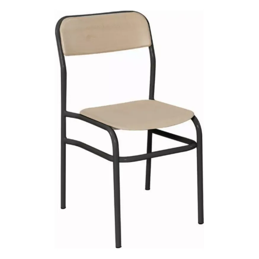 Canteen chair on its own, Werzalit seat and backrest on a dark steel tube frame