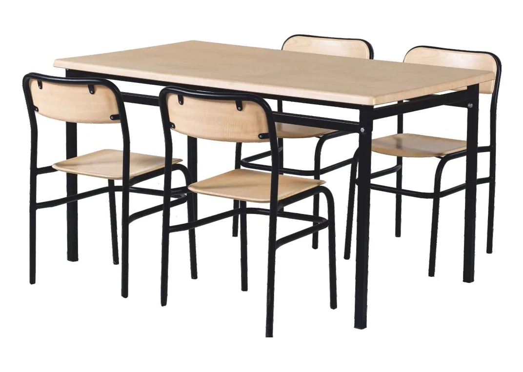 Canteen table with four chairs, Werzalit tops and seats on black steel frames