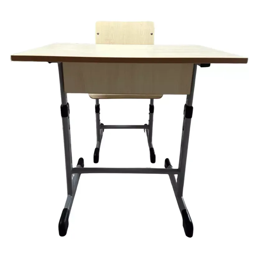 Height adjustable student desk seen from the front