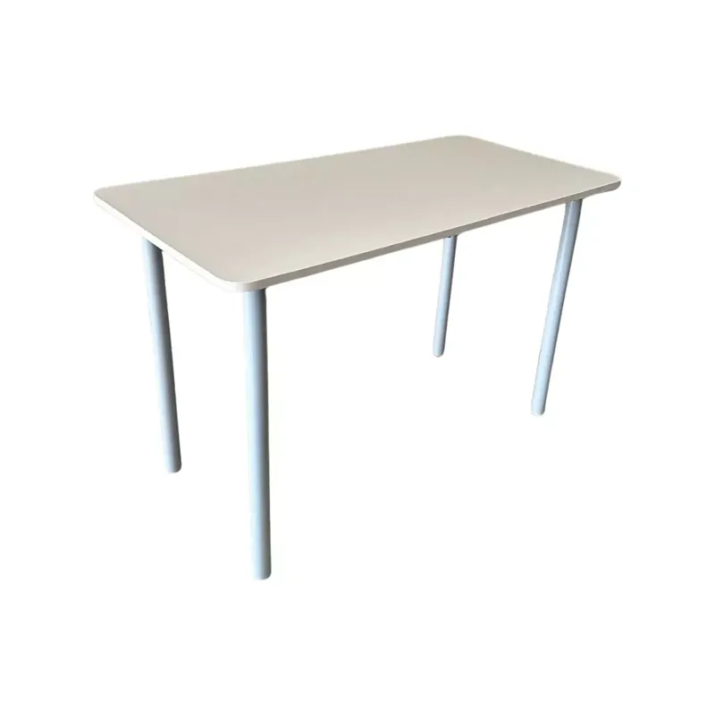 Rectangular classroom table with a light top and blue legs