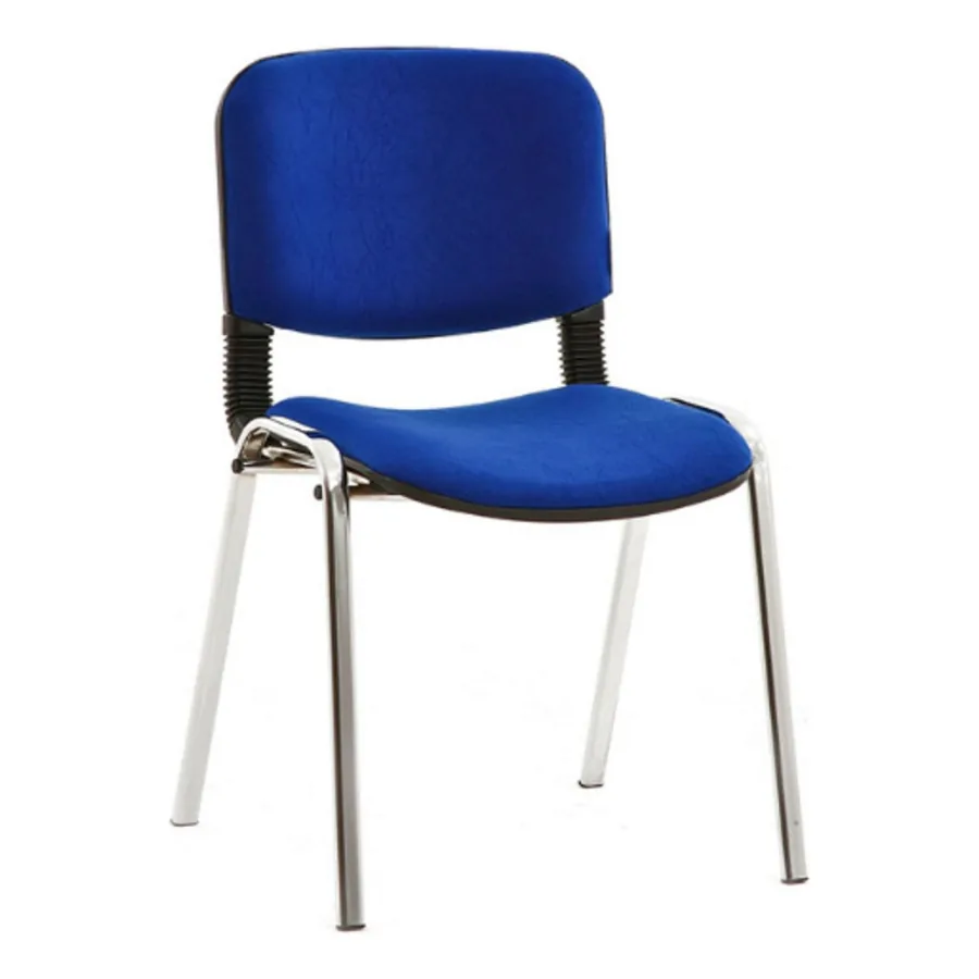 Teacher chair with a blue fabric seat and backrest on a chrome frame