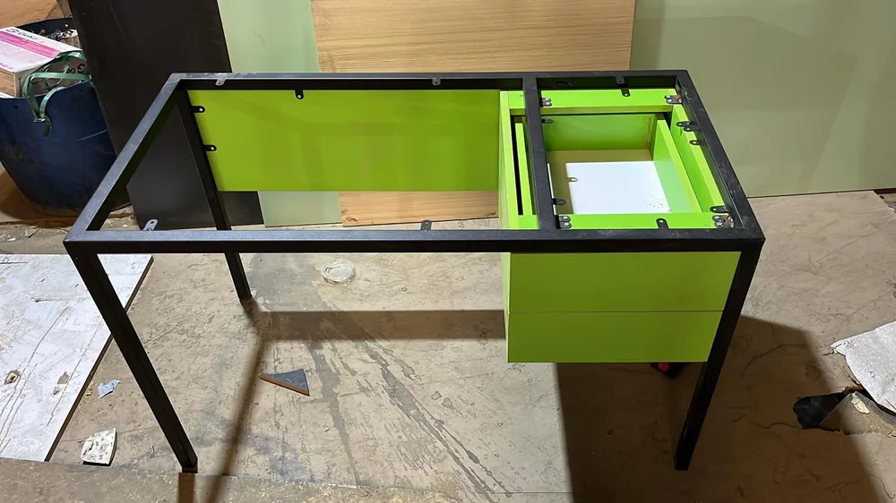 Teacher desk frame and drawer box before the top is fitted