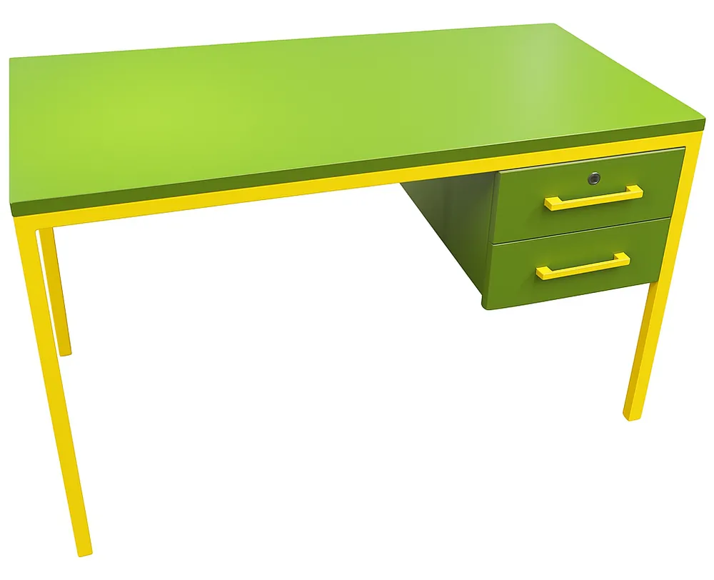 Teacher desk with two drawers on a steel frame