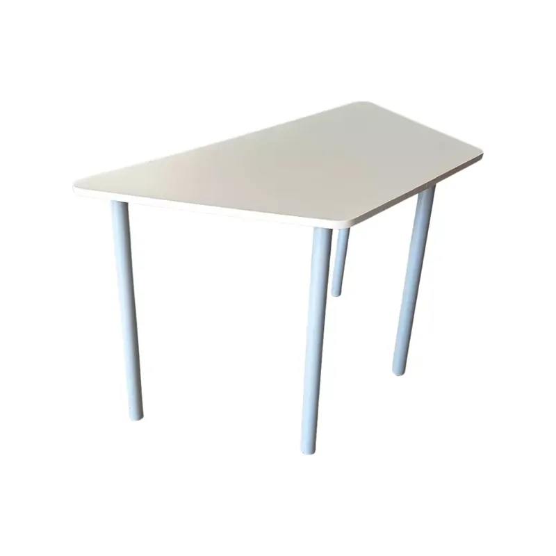 Trapezoid classroom table with a light top and blue legs