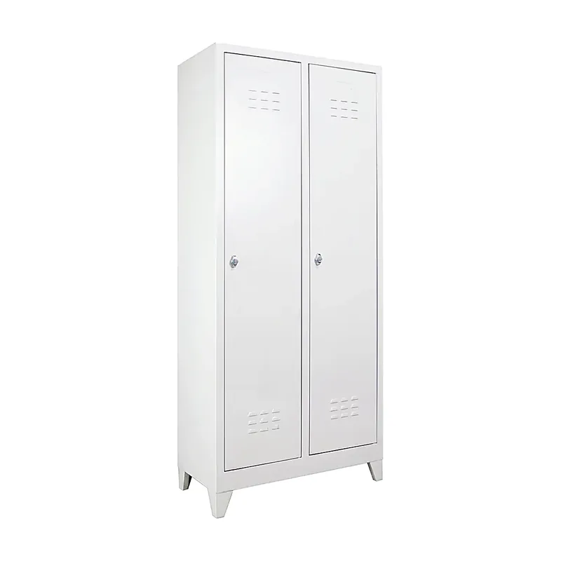 Two-door steel locker in white, front view