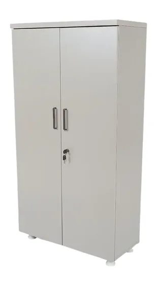 Tall wooden staff wardrobe with two full-height doors