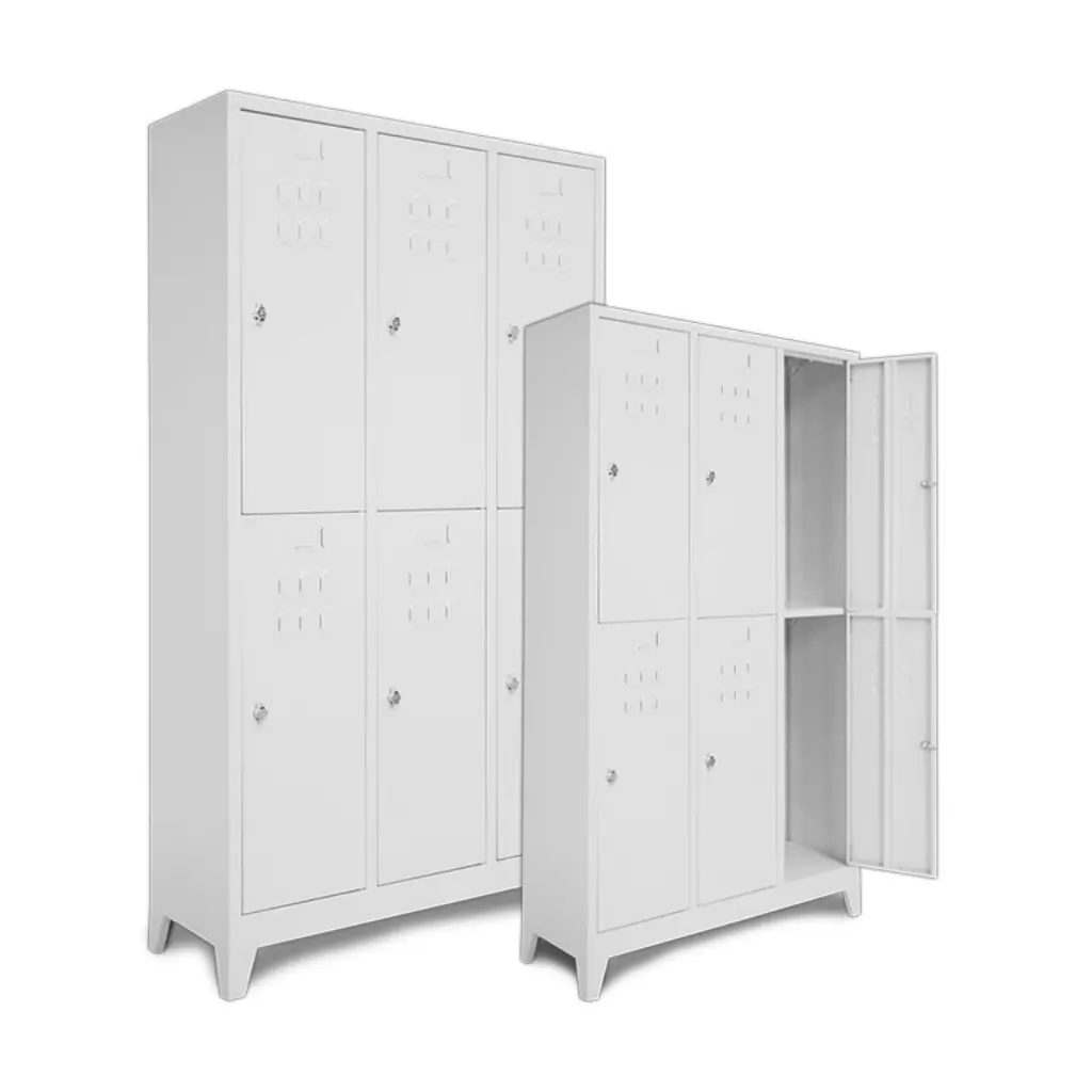Metal locker cabinet with one door open