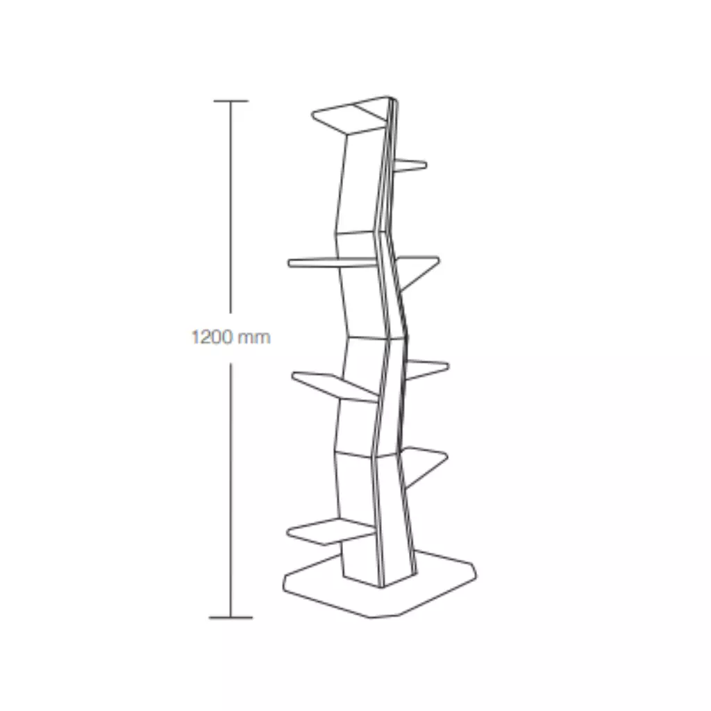 A line drawing of a tree-shaped bookcase with multiple shelves, indicating a total height of 1200 mm.